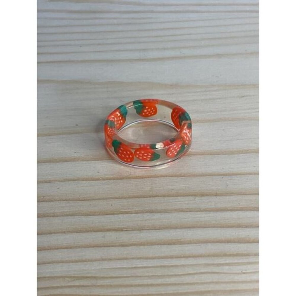 Acrylic Strawberry Red & Green Ring